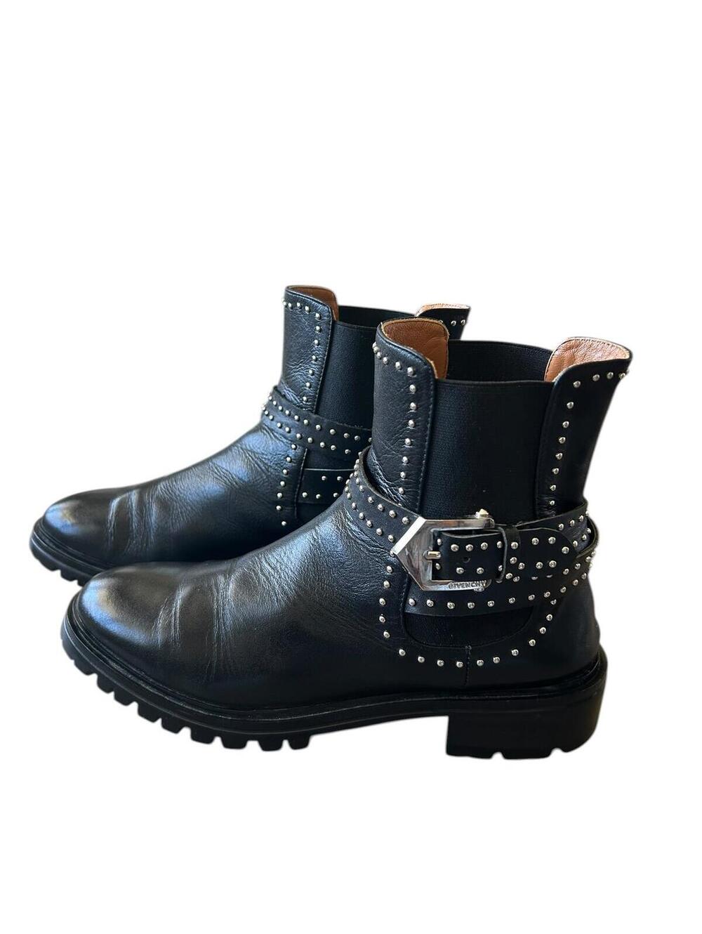 Givenchy Studded Biker Boots Black Leather Harness Moto EU 38/ US 7.5 - Picture 4 of 15
